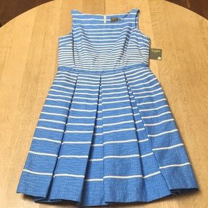 Blue and white stripped pleated dress